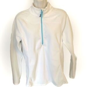 EDDIE BAUER Women’s L Large white Blue fleece 1/4 zip pullover jacket top 12-14